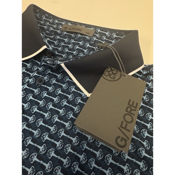 NWT G/Fore Horse Bit Print Golf Polo Shirt FOU Blue Men's Size XXL‎ $120 - Picture 1 of 11